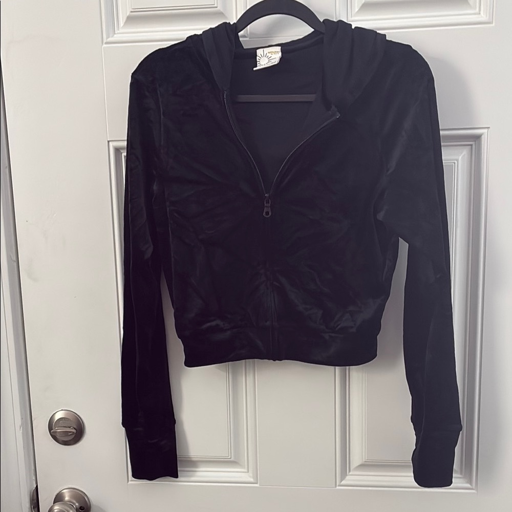 Offline by Aerie Velvet Black Zip-Up Hoodie size medium